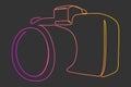 Camera in gradient line drawing color. Continuous one line drawing vector illustration