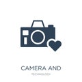 camera and heart picture icon in trendy design style. camera and heart picture icon isolated on white background. camera and heart Royalty Free Stock Photo