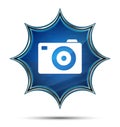Camera icon magical glassy sunburst blue button