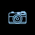 camera icon in neon style. One of photo collection icon can be used for UI, UX