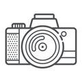 Camera icon for taking photoes and video in modern outline style. Attribute of tourists, artists. Capture moments.