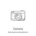 camera icon vector from web design and development collection. Thin line camera outline icon vector illustration. Linear symbol Royalty Free Stock Photo