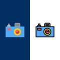 Camera, Image, Design  Icons. Flat and Line Filled Icon Set Vector Blue Background Royalty Free Stock Photo