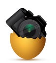 Camera inside a broken egg Royalty Free Stock Photo
