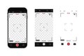 Camera interface in phone screen. Photo, video ui in cellphone. App for record from mobile cam. Viewfinder, grid, focus, button