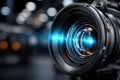 Camera lens capturing light with intricate details in a studio setting Royalty Free Stock Photo