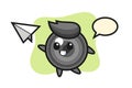 Camera lens cartoon character throwing paper airplane Royalty Free Stock Photo