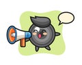 Camera lens character illustration holding a megaphone