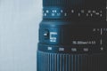 Camera lens close up  marked with various numbers. Royalty Free Stock Photo