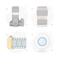 camera lens, camera film, photo tape, web camera vector flat illustration