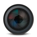 Camera lens isolated on white background. Highly detailed video or photo camera lens. Vector illustration Royalty Free Stock Photo