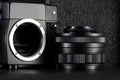 Camera Lens mount. M42-mount camera system. Old threaded lens mount technology Royalty Free Stock Photo