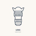 Camera lens, objective flat line icon. Photography equipment sign. Thin linear logo for photo studio Royalty Free Stock Photo