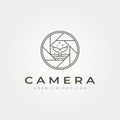 Camera lens photography icon logo line art with whale tail vector symbol illustration design Royalty Free Stock Photo