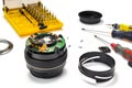 Camera lens repair on white background Royalty Free Stock Photo