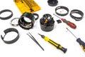 Camera lens repair on white background Royalty Free Stock Photo