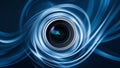 Camera lens rotating and creating light trails on dark background Royalty Free Stock Photo