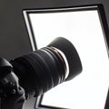 Camera Lens Setup with Lightbox for Sharp Edges Photography Royalty Free Stock Photo