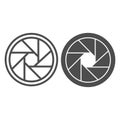 Camera lens shutter aperture, SLR camera line and solid icon, CCTV concept, shutter blades vector sign on white Royalty Free Stock Photo