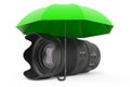 Camera lens under umbrella, 3D rendering