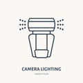 Camera lighting, flash flat line icon. Photography equipment sign. Thin linear logo for photo studio