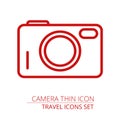 Camera line icon, outline illustration, linear pictogram isolated on gray