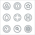 camera line icons. linear set. quality vector line set such as lens, beauty, timer, lens, camera, brush, star, about