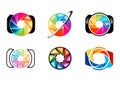 camera, logo, lens, aperture, shutters, rainbow, colorize, set of photography logo concept symbol icon vector design Royalty Free Stock Photo