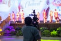 Camera Man Holding Video Camera catch motion in interview or broadcast wedding ceremony, catch feeling,