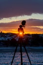 Camera microphone on tripod sunset evening in Jindrichuv Hradec CZ 01 03 2026 Royalty Free Stock Photo
