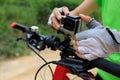 Camera mounted on mountain bike Royalty Free Stock Photo