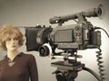 Camcorder for video shooting and video production in cine studio set Royalty Free Stock Photo