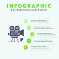 Camera, Movie, Video Camera, Love, Valentine Solid Icon Infographics 5 Steps Presentation Background