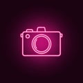 Camera neon icon. Elements of turizm set. Simple icon for websites, web design, mobile app, info graphics