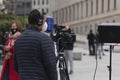 Camera operator in front of the Congress of Deputies, Spain Royalty Free Stock Photo