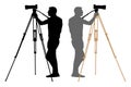 Camera operator on a tripod, photographer, cameraman silhouette.