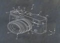 Camera patent diagram on blackboard