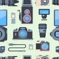 camera pattern. photography technology recording filming devices element. vector seamless pattern. Royalty Free Stock Photo