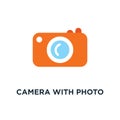 camera with photo icon. photography concept symbol design, digital photo camera with image, photographer equipment vector Royalty Free Stock Photo