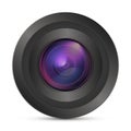 Camera photo lens. Realistic colorful camera lens isolated on white background with shadow. 3d icon front view with flare symbol. Royalty Free Stock Photo
