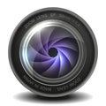 Camera photo lens with shutter. Royalty Free Stock Photo