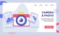 Camera and photo pocket camera campaign for web website home homepage landing page template banner with modern flat Royalty Free Stock Photo