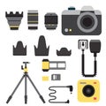 Camera photo vector studio icons optic lenses types objective retro photography equipment professional photographer look Royalty Free Stock Photo