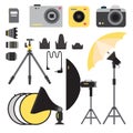 Camera photo vector studio icons optic lenses types objective retro photography equipment professional photographer look Royalty Free Stock Photo