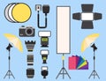 Camera photo vector studio icons optic lenses types objective retro photography equipment professional photographer look Royalty Free Stock Photo