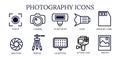 camera photograpgy icon set thick outline Royalty Free Stock Photo