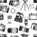 Camera photograph, portable old style apparatus equipment for photographers seamless pattern vector.