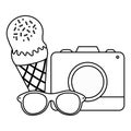 Camera photographic with ice cream and sunglasses