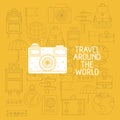 Camera photographic with set travel icons Royalty Free Stock Photo