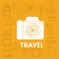Camera photographic with set travel icons Royalty Free Stock Photo
